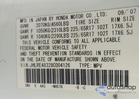 2008 Honda Cr-V Lx from USA, damaged, VIN JHLRE48328C004126